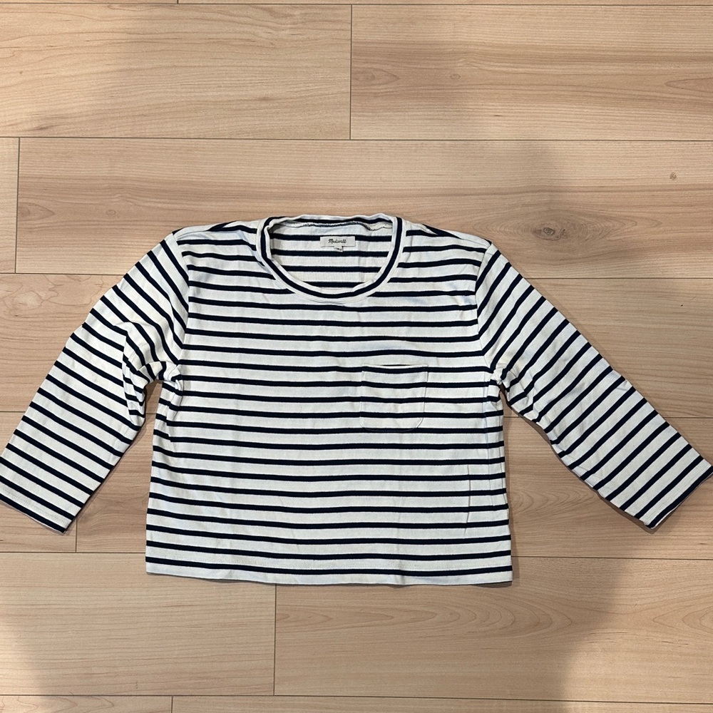 Madewell 3/4 Sleeve Striped Boxy Tee